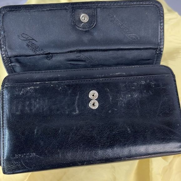 Fossil Black Leather Tri-Fold Wallet Checkbook Zip Coin Snap Closure - Picture 7 of 8